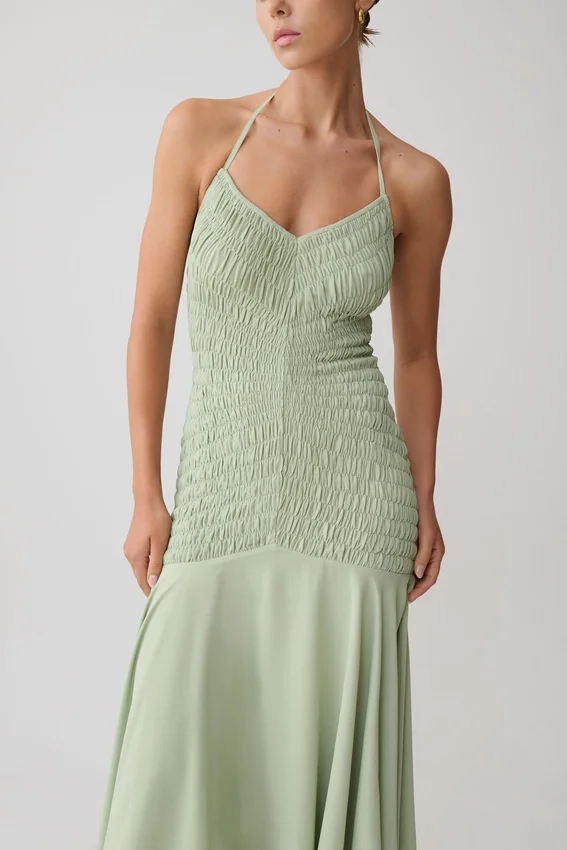 Evelyn Shirred Chiffon Maxi Dress – Sage Evelyn Shirred Chiffon Maxi Dress – Sage