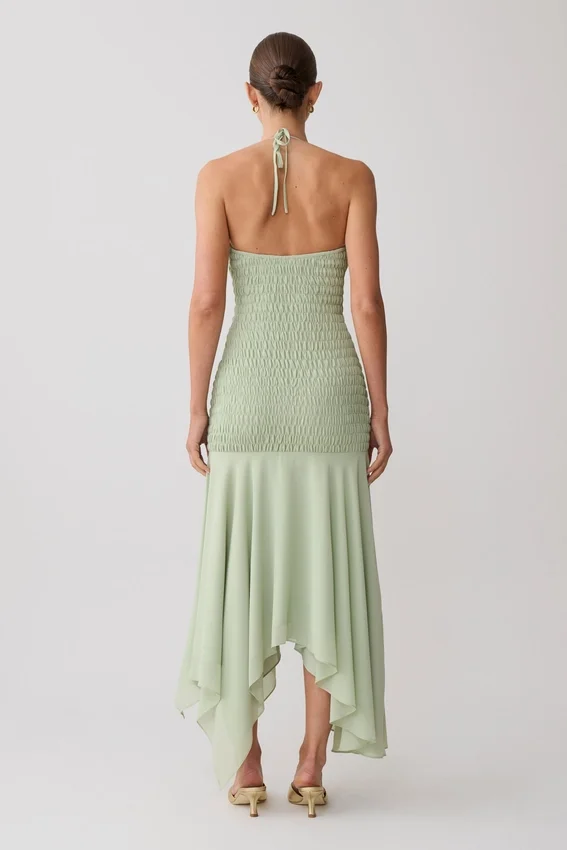 Evelyn Shirred Chiffon Maxi Dress – Sage Evelyn Shirred Chiffon Maxi Dress – Sage