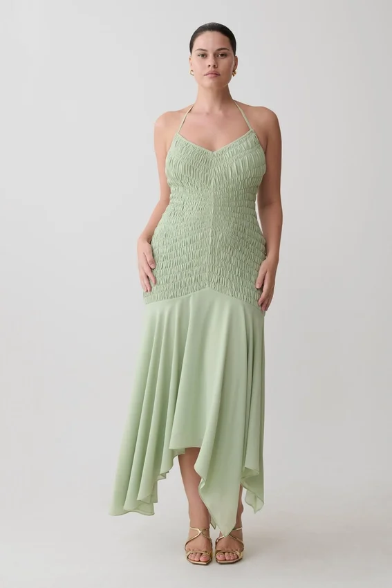 Evelyn Shirred Chiffon Maxi Dress – Sage Evelyn Shirred Chiffon Maxi Dress – Sage