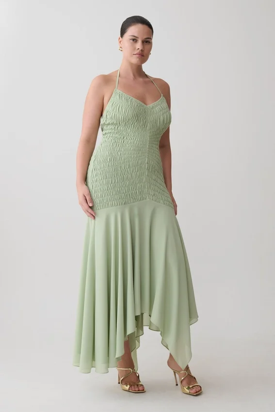 Evelyn Shirred Chiffon Maxi Dress – Sage Evelyn Shirred Chiffon Maxi Dress – Sage