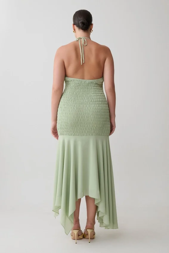Evelyn Shirred Chiffon Maxi Dress – Sage Evelyn Shirred Chiffon Maxi Dress – Sage