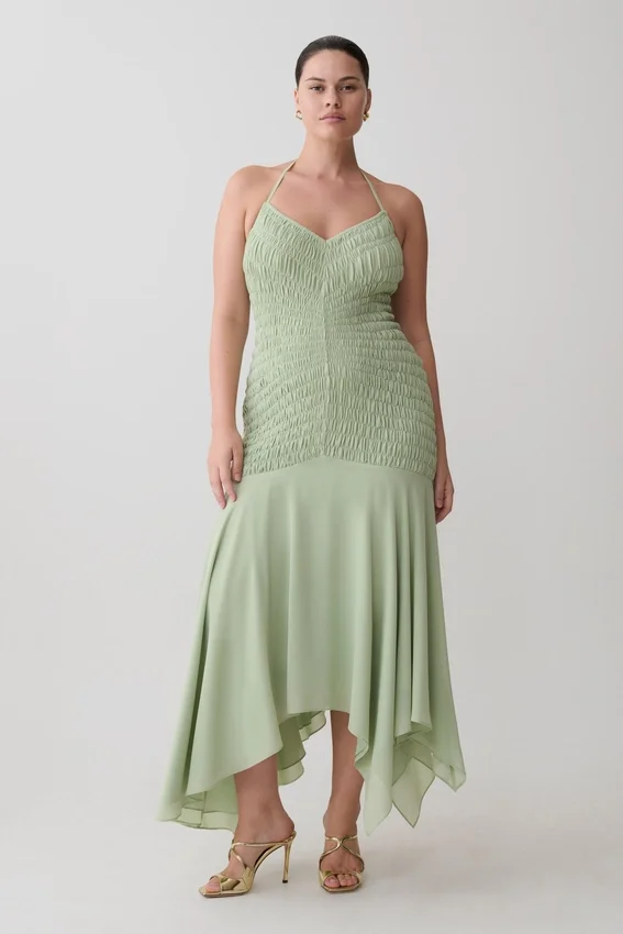 Evelyn Shirred Chiffon Maxi Dress – Sage Evelyn Shirred Chiffon Maxi Dress – Sage