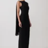 Farid Bandage Midi Dress With Chiffon – Black Farid Bandage Midi Dress With Chiffon – Black