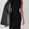 Farid Bandage Midi Dress With Chiffon – Black Farid Bandage Midi Dress With Chiffon – Black