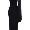 Farid Bandage Midi Dress With Chiffon – Black Farid Bandage Midi Dress With Chiffon – Black