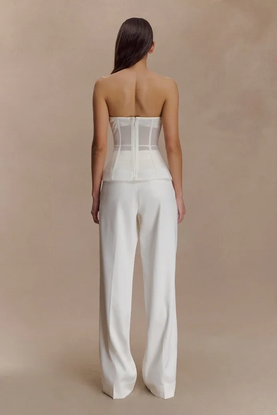 Fatima Satin Straight Leg Pant – White Fatima Satin Straight Leg Pant – White