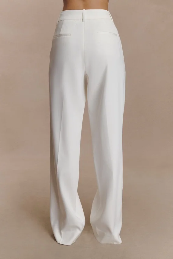 Fatima Satin Straight Leg Pant – White Fatima Satin Straight Leg Pant – White