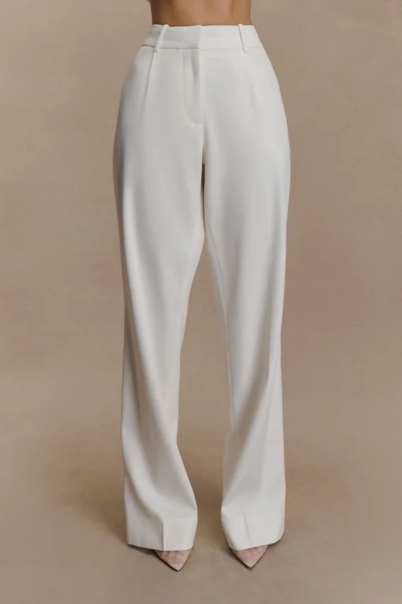 Fatima Satin Straight Leg Pant – White Fatima Satin Straight Leg Pant – White