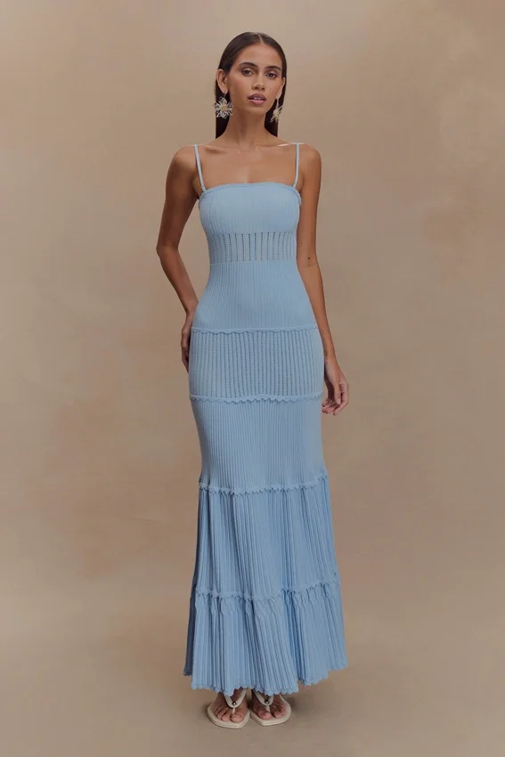 Finley Pointelle Knit Maxi Dress – Cornflower Blue Finley Pointelle Knit Maxi Dress – Cornflower Blue