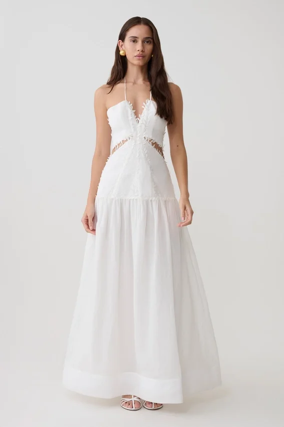 Fiona Linen Halter Maxi Dress – White Fiona Linen Halter Maxi Dress – White
