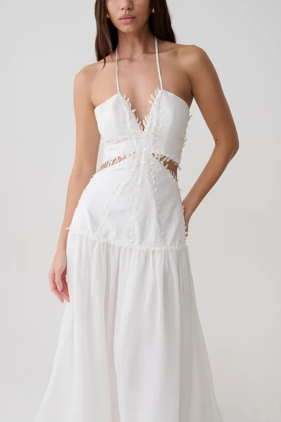 Fiona Linen Halter Maxi Dress – White Fiona Linen Halter Maxi Dress – White