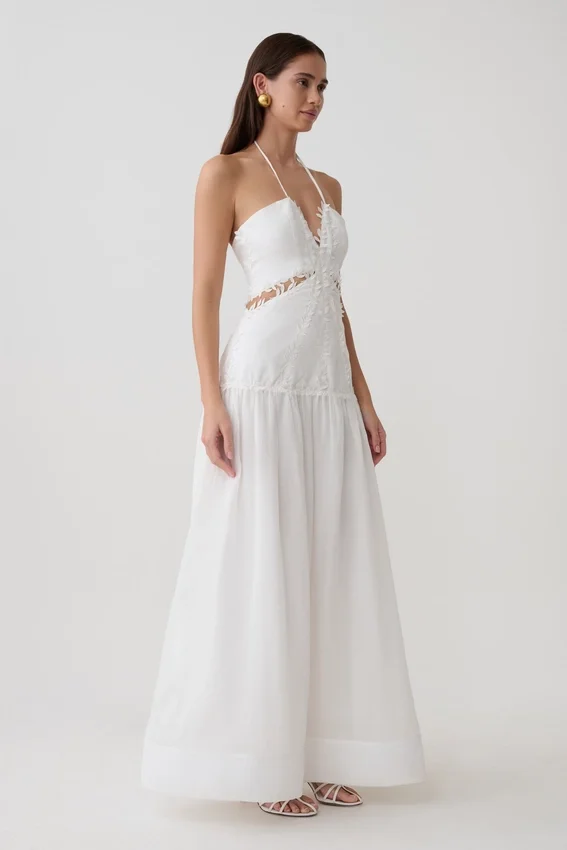 Fiona Linen Halter Maxi Dress – White Fiona Linen Halter Maxi Dress – White