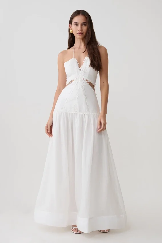 Fiona Linen Halter Maxi Dress – White Fiona Linen Halter Maxi Dress – White
