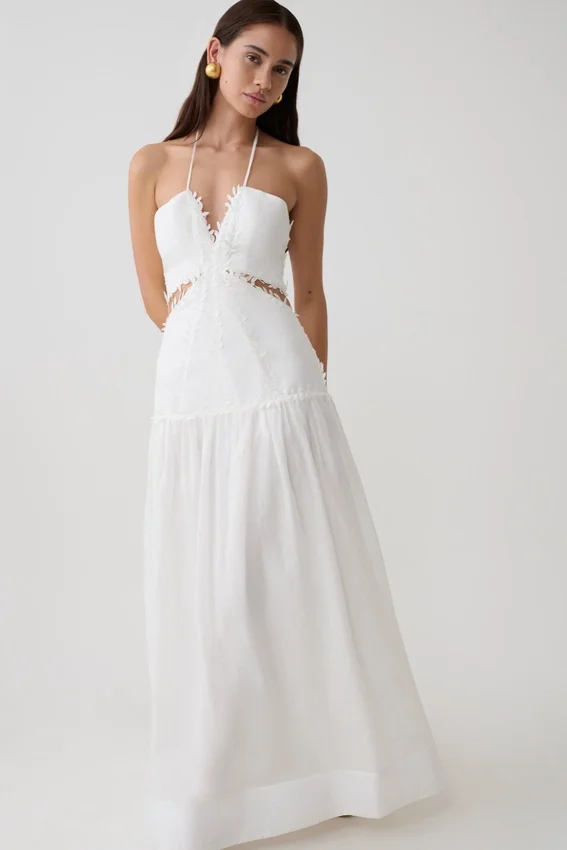 Fiona Linen Halter Maxi Dress – White Fiona Linen Halter Maxi Dress – White