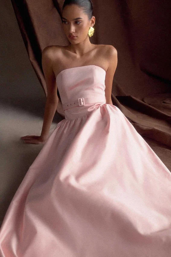 Florence Strapless Belted Maxi Dress – Baby Pink Florence Strapless Belted Maxi Dress – Baby Pink