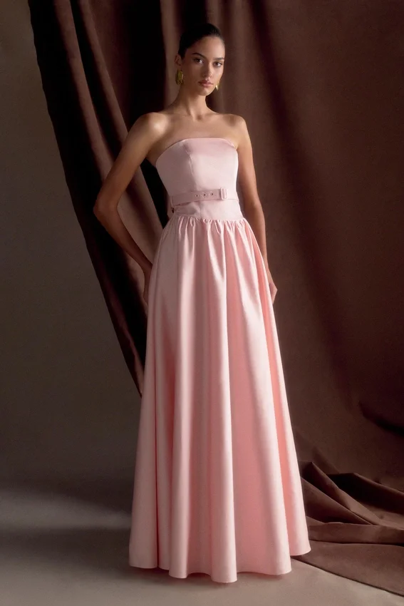 Florence Strapless Belted Maxi Dress – Baby Pink Florence Strapless Belted Maxi Dress – Baby Pink