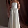 Florence Strapless Belted Maxi Dress – White Florence Strapless Belted Maxi Dress – White