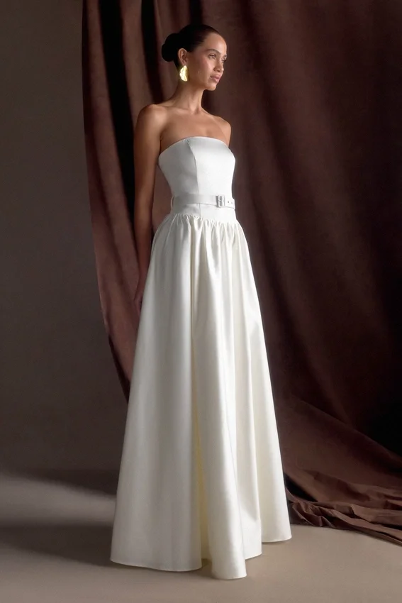 Florence Strapless Belted Maxi Dress – White Florence Strapless Belted Maxi Dress – White