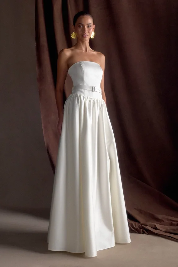 Florence Strapless Belted Maxi Dress – White Florence Strapless Belted Maxi Dress – White