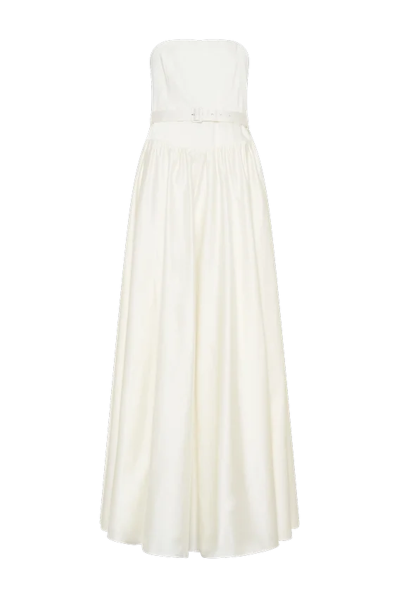 Florence Strapless Belted Maxi Dress – White Florence Strapless Belted Maxi Dress – White