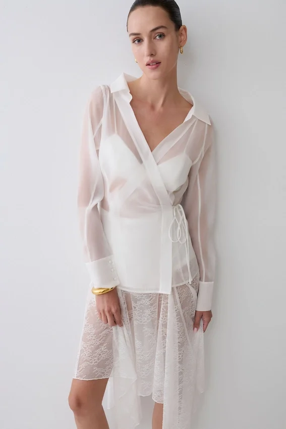 Frankie Organza Cross Over Shirt – White Frankie Organza Cross Over Shirt – White