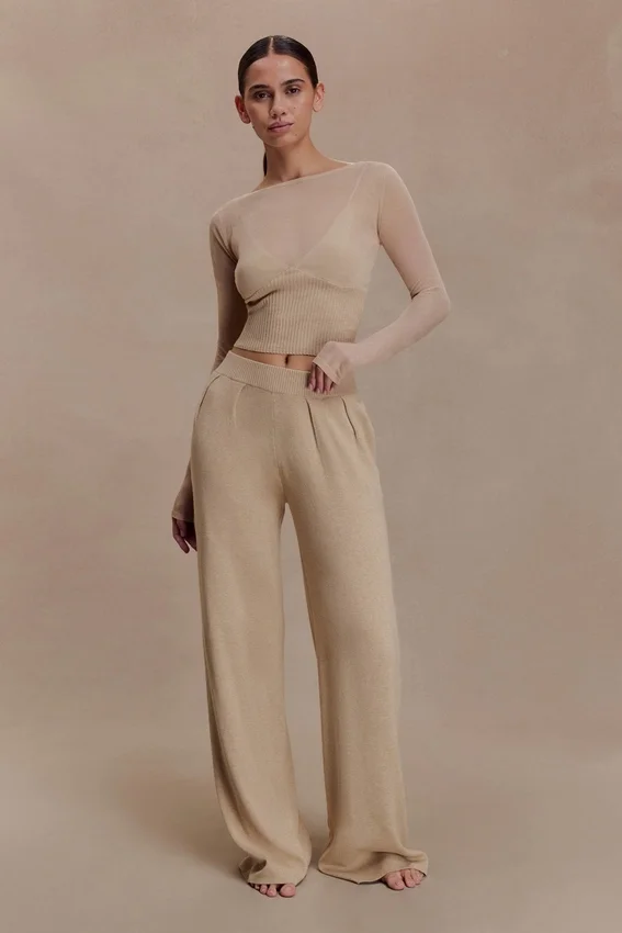 Frannie Gathered Silk Blend Knit Pants – Sand Frannie Gathered Silk Blend Knit Pants – Sand