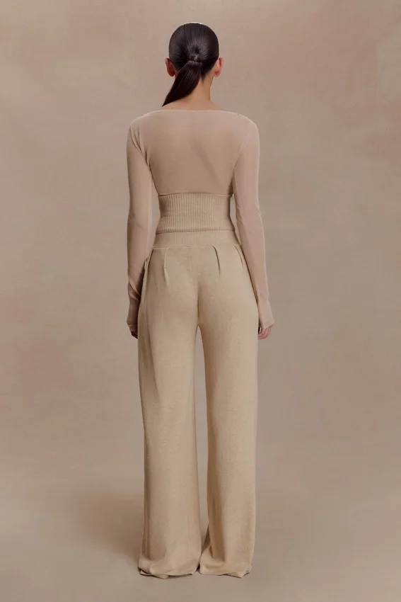Frannie Gathered Silk Blend Knit Pants – Sand Frannie Gathered Silk Blend Knit Pants – Sand
