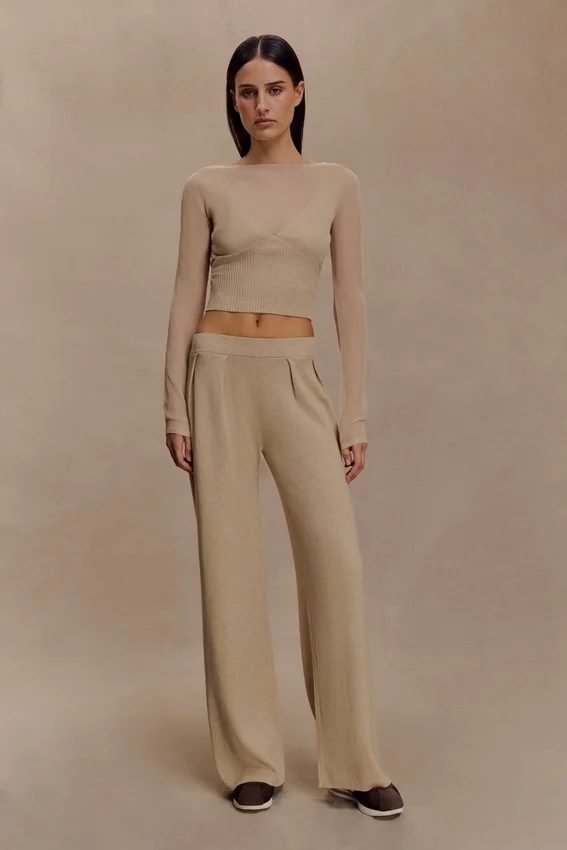 Frannie Gathered Silk Blend Knit Pants – Sand Frannie Gathered Silk Blend Knit Pants – Sand
