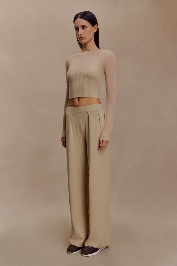 Frannie Gathered Silk Blend Knit Pants – Sand Frannie Gathered Silk Blend Knit Pants – Sand