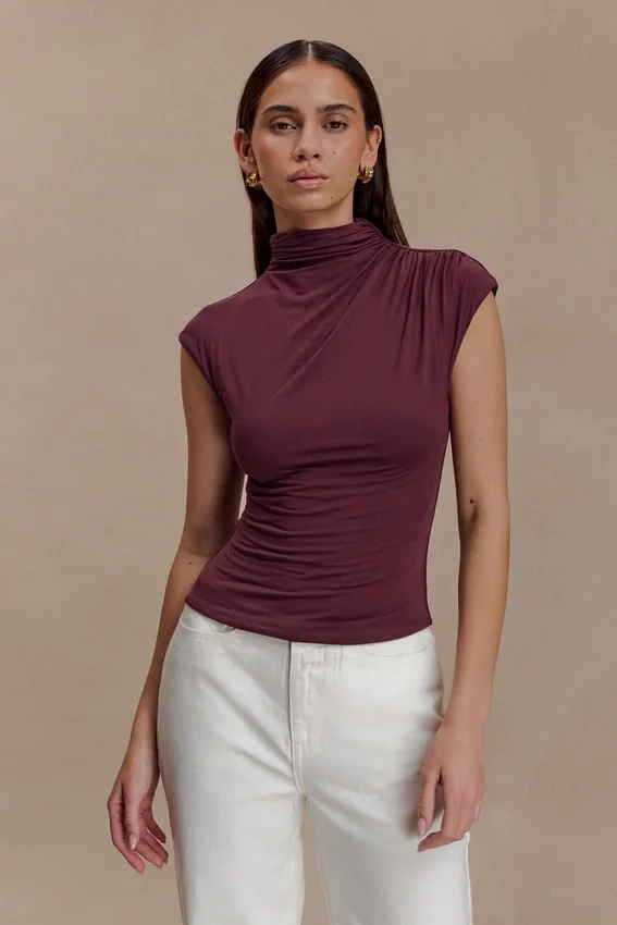 Freesia High Neck Sleeveless Top – Mahogany Freesia High Neck Sleeveless Top – Mahogany