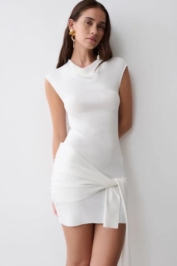 Freida Knit Mini Dress With Sash – Ivory Freida Knit Mini Dress With Sash – Ivory