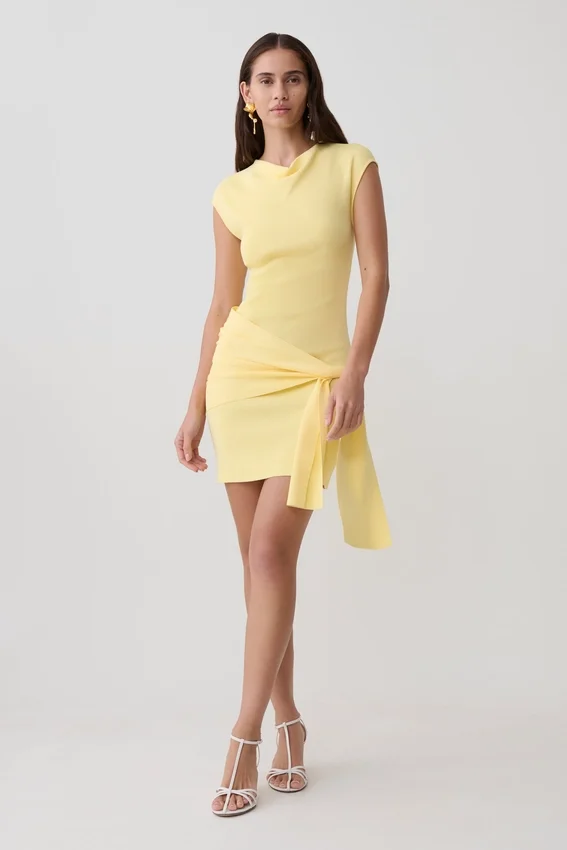 Freida Knit Mini Dress With Sash – Lemon Freida Knit Mini Dress With Sash – Lemon