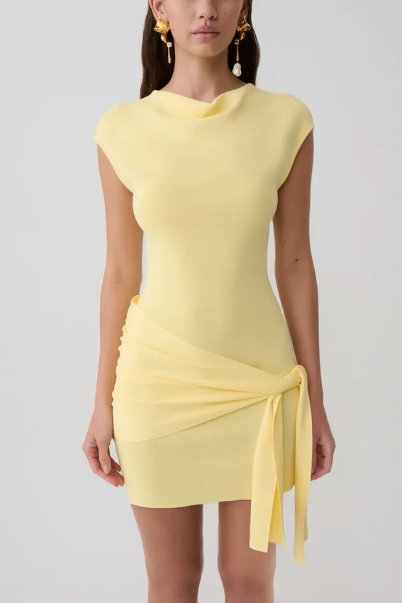Freida Knit Mini Dress With Sash – Lemon Freida Knit Mini Dress With Sash – Lemon