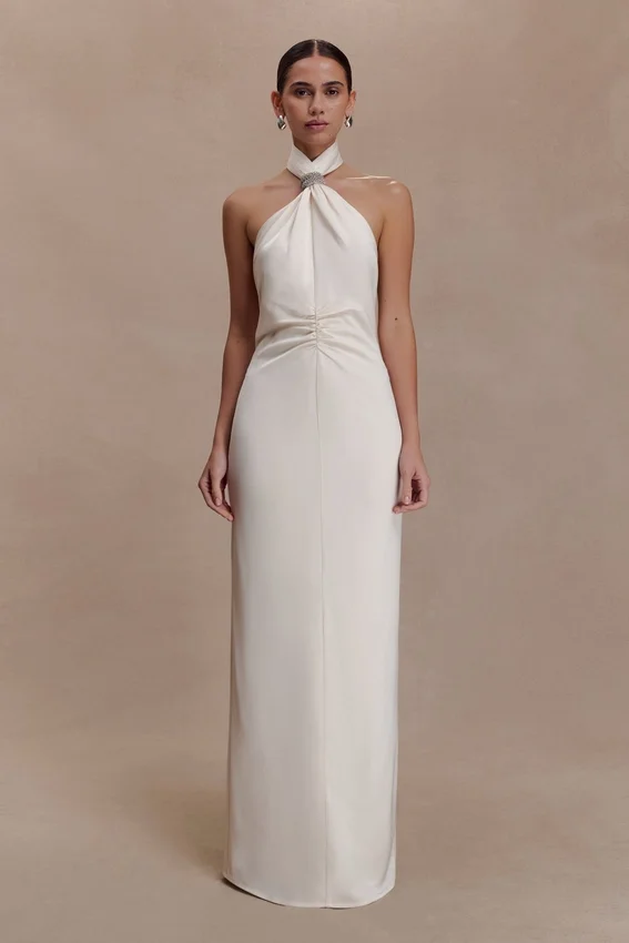 Freja Halter Maxi Dress With Hardware – Blush Ivory Freja Halter Maxi Dress With Hardware – Blush Ivory
