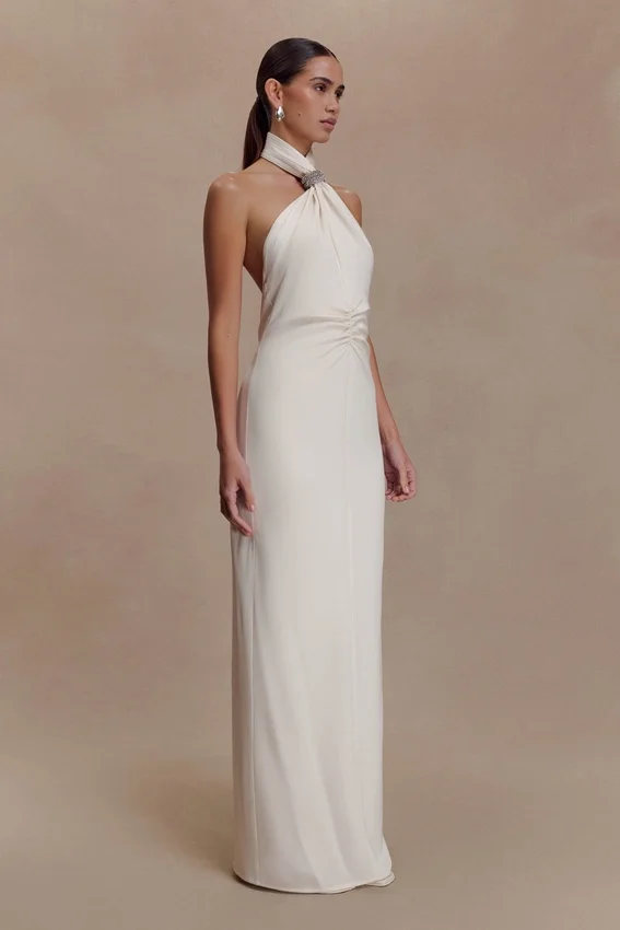 Freja Halter Maxi Dress With Hardware – Blush Ivory Freja Halter Maxi Dress With Hardware – Blush Ivory