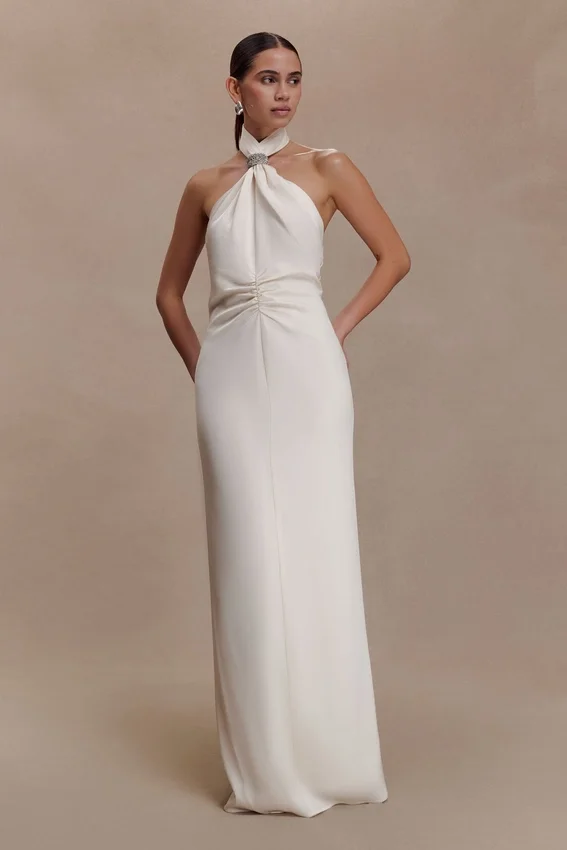 Freja Halter Maxi Dress With Hardware – Blush Ivory Freja Halter Maxi Dress With Hardware – Blush Ivory