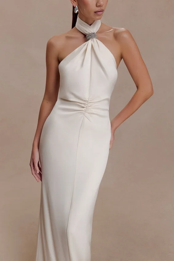 Freja Halter Maxi Dress With Hardware – Blush Ivory Freja Halter Maxi Dress With Hardware – Blush Ivory