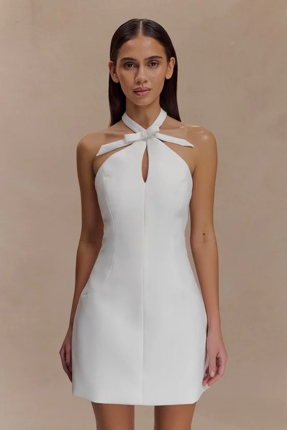 Freya Halter Bow Mini Dress – Ivory Freya Halter Bow Mini Dress – Ivory