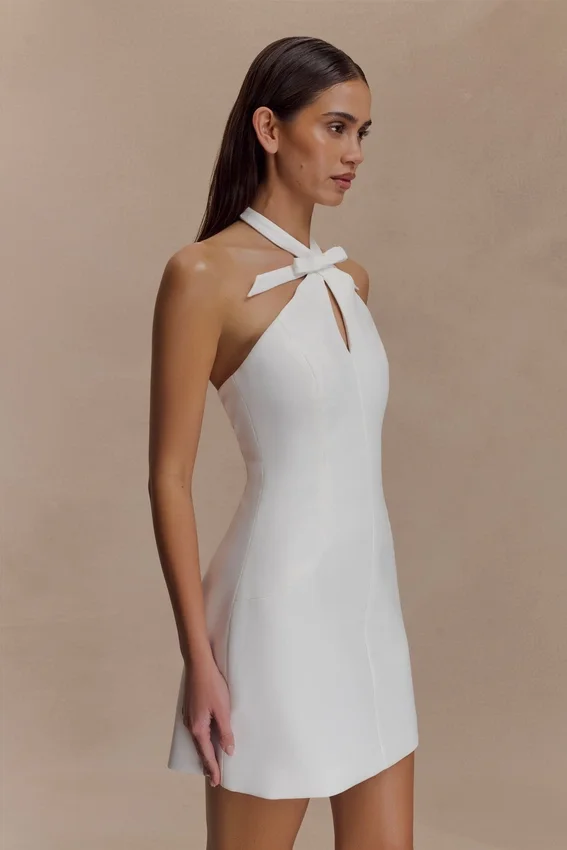 Freya Halter Bow Mini Dress – Ivory Freya Halter Bow Mini Dress – Ivory