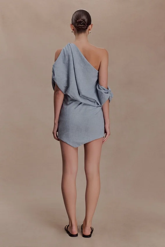 Gabriella Draped Mini Dress – Charcoal Blue Marle Gabriella Draped Mini Dress – Charcoal Blue Marle
