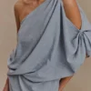 Gabriella Draped Mini Dress – Charcoal Blue Marle Gabriella Draped Mini Dress – Charcoal Blue Marle