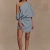 Gabriella Draped Mini Dress – Charcoal Blue Marle Gabriella Draped Mini Dress – Charcoal Blue Marle
