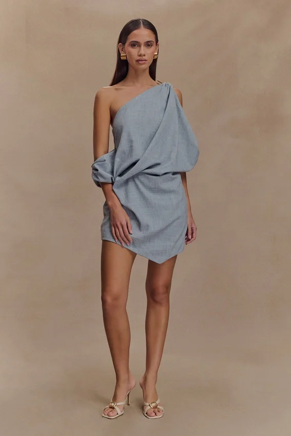 Gabriella Draped Mini Dress – Charcoal Blue Marle Gabriella Draped Mini Dress – Charcoal Blue Marle