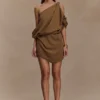 Gabriella Draped Mini Dress – Light Brown Marle Gabriella Draped Mini Dress – Light Brown Marle