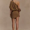 Gabriella Draped Mini Dress – Light Brown Marle Gabriella Draped Mini Dress – Light Brown Marle