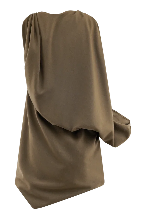 Gabriella Draped Mini Dress – Light Brown Marle Gabriella Draped Mini Dress – Light Brown Marle