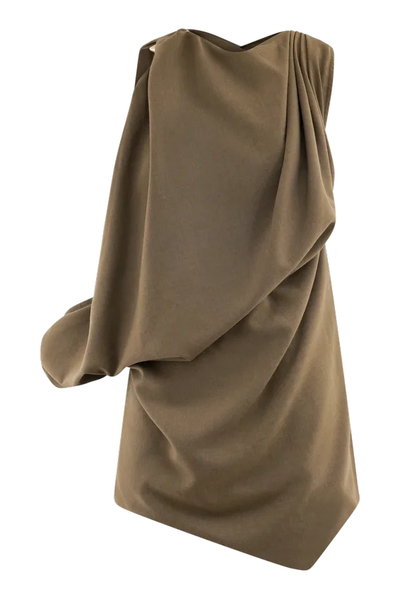 Gabriella Draped Mini Dress – Light Brown Marle Gabriella Draped Mini Dress – Light Brown Marle
