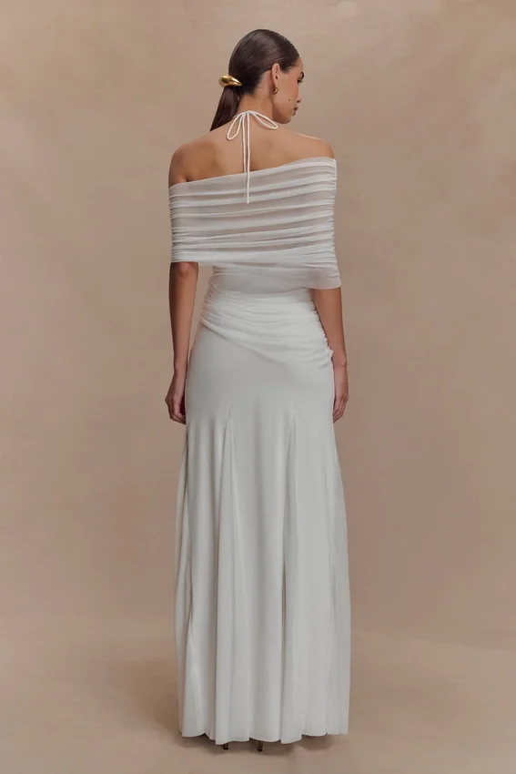 Gabrielle Slinky And Mesh Maxi Dress – White Gabrielle Slinky And Mesh Maxi Dress – White