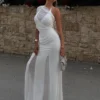 Gabrielle Slinky And Mesh Maxi Dress – White Gabrielle Slinky And Mesh Maxi Dress – White