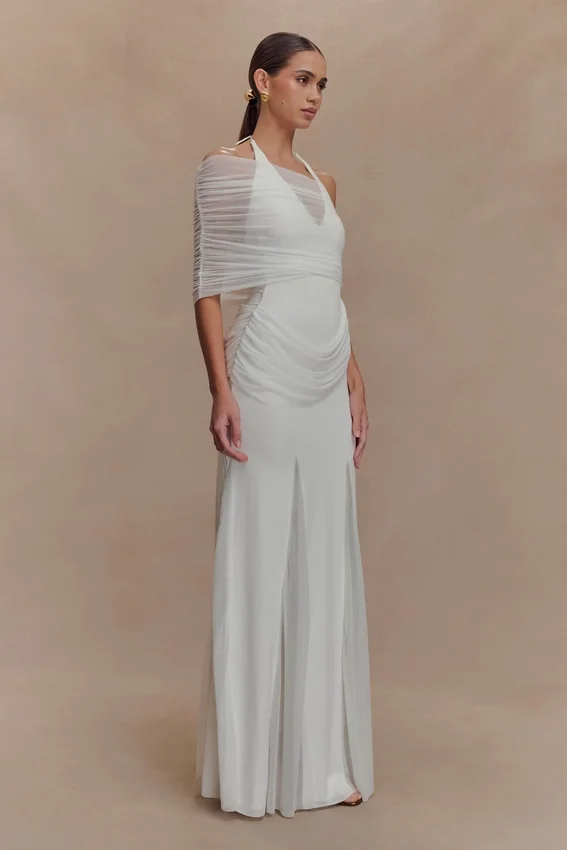 Gabrielle Slinky And Mesh Maxi Dress – White Gabrielle Slinky And Mesh Maxi Dress – White